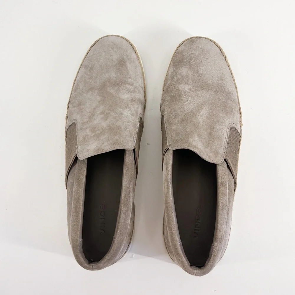 Vince Johan Grey Suede Leather Slip On Espadrille Sneakers Flats Size 9